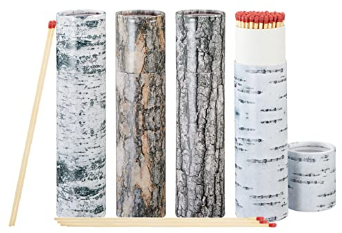 Fiammiferi da caminetto Spetebo XXL confezione da 4 pezzi - 75 pezzi ciascuno - Fiammiferi Jumbo con lunghezza di circa 20 cm - accendifuoco a candela con confezione in corteccia d'albero