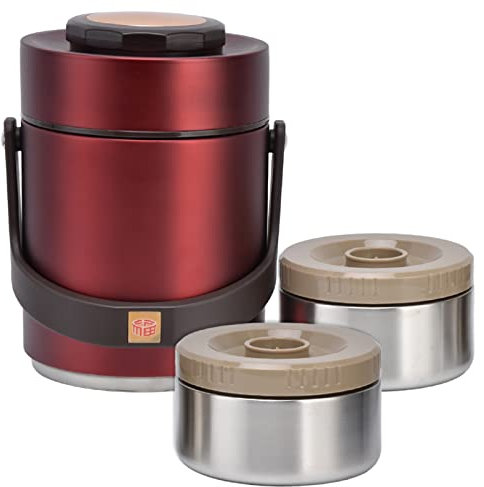 01 02 015 Aislante, contenedor de Alimentos Aislado Excelente Control de Temperatura Conservación del Calor Acero Inoxidable para Viajes para el Trabajo Rojo