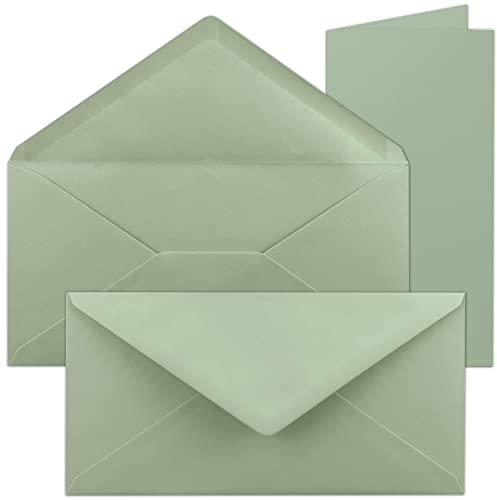 100x Faltkarten-Set mit Briefumschlägen in Eukalyptus (Grün) DIN Lang - Nassklebung - 21 x 10,5 cm - FarbenFroh by GUSTAV NEUSER