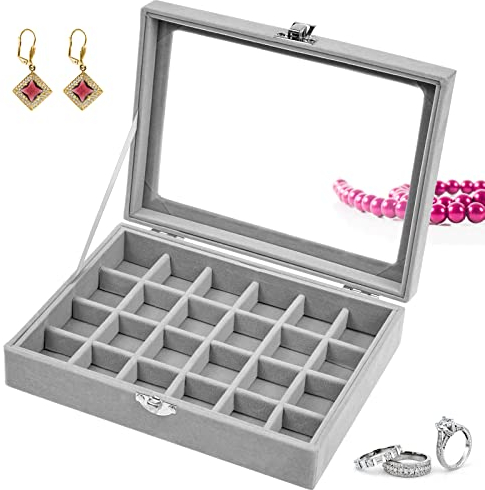 BLLREMIPSUR Jewellery Box Organiser for Women Girls, Travel Jewelry Storage Case, PU Leather Jewlerrying Display Holder for Necklace Earrings Rings Bracelets, Grey
