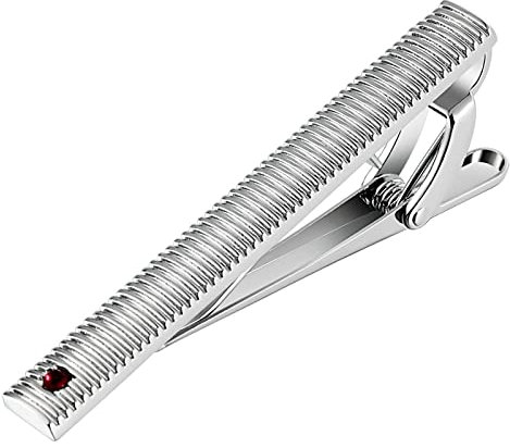 Stfery Krawattenklammer Lustig, Krawattennadel Tracht Edelstahl Stripe Bar Cz Silberrot Tie Clip 5.5CM Zirkonia Schmuck Geschenke