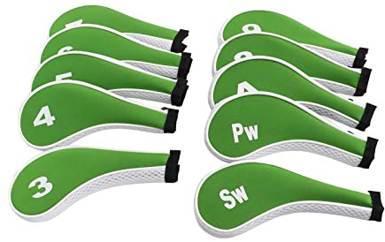 Couvertures de Club de Golf, 10 Pièces Lavables Couvre-têtes de Fer de Golf avec Chiffres Imprimés avec Fermeture éclair pour Le Divertissement (Vert Blanc)