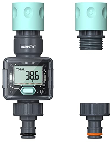 RAINPOINT Wasserzähler, Praktischer Wasseruhr für Garten, 4 Modi zur Kontrolle des Wasserverbrauchs, Wassermengenzähler für Wasserhahn/Verbrauchsgerät