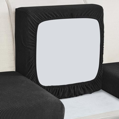 HEYOMART Sofa Seat Cushion Cover, Sofa Couch Cushion Furniture Protector, Universal Non-Slip Sofa Slipcover Replacement with Elastic Bottom Spandex Jacquard Fabric Small Checks (2 Seater, Black)