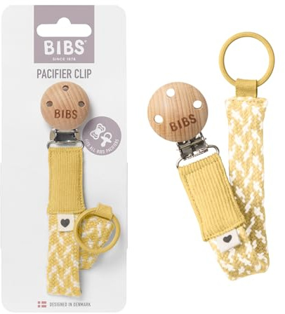 BIBS Pacifier Clip. Nappsko. Ekologisk bomull. Dansk design. 100% ekologisk bomull, en storlek, Pale Butter/Ivory