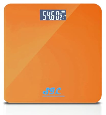 Digitale Personenwaage mit Präzisionssensor, professionell, ultradünn, aus gehärtetem Glas, mit LCD-Display, max. 180 kg (Orange)