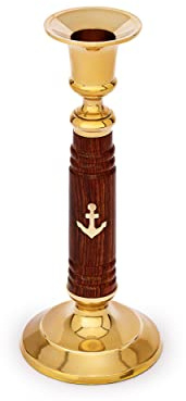 NKlaus Kerzenständer nklaus maritimer kerzenständer, für Kerzen, 1 Stück | Holz; Messing; Gewicht: 230g; Länge: 18,5cm; Durchmesser: 4,5cm; Durchmesser: 7,5cm; 230g; 17,5cm; 18,5cm; 4,5cm
