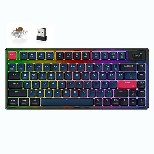 ATTACK SHARK AK832 Clavier Mécanique, 75% Ultra-Thin TKL RGB Clavier de Jeu sans Fil 81 Keys avec Ecran LED, Support BT5.1/2.4G/Filaire, Câble USB C Spiralé Compatible Mac, iOS, Win-Brown Switch