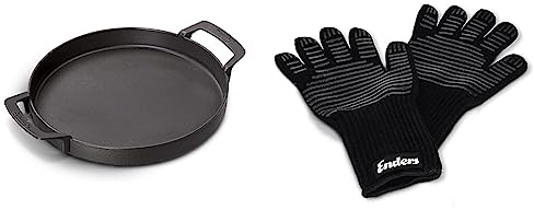 Enders® SWITCH GRID Pfanne, aus Gusseisen, Gasgrill mit Rost-in-Rost System, #7792 & Grill Handschuhe aus feuerfestem Aramid, 8785, hitzebeständig, Handschuhe für Gas-Grill, BBQ, Backofen