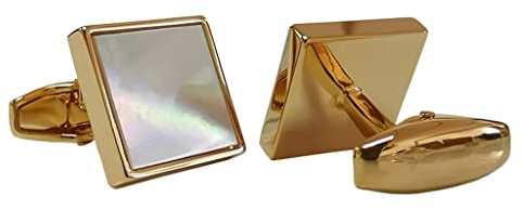 Französische Manschettenknöpfe mit quadratischem Spezialfuß und Perlmutt-Intarsien, Perlmutt-Hemdmanschetten, genagelt, Gold (Farbe: E, Größe: wie abgebildet) (D wie abgebildet)