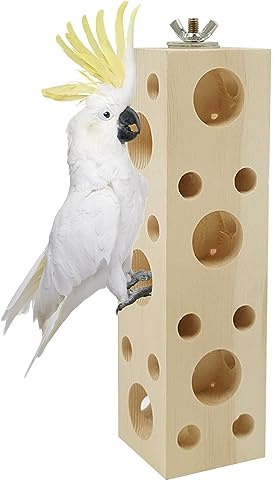 XiyaxiVici Jouet à mâcher pour Perroquet pour Oiseaux en Bois Naturel Jouets d'entraînement à la Recherche de Nourriture Trou d'arbre en Bois pour Oiseaux Perroquets Gris d'Afrique 20x5,4x5,4 cm