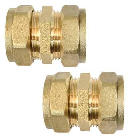Coupleur à compression droit en laiton 22 mm pour tuyaux en cuivre, plastique approuvé WRAS et BS pour chauffage à eau chaude et froide (lot de 2)