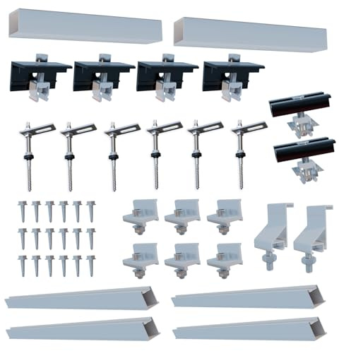 EPP.Solar® Balkonkraftwerk Halterung, Stockschrauben Montage Set für 2 Module, Stockschraube & Adapterplatte inkl.1245mm Aluminiumschiene, Flexible Endklemme & Mittelklemme 30/35mm