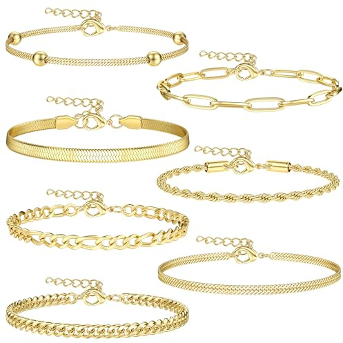 Dochais Pulseras De Oro Para Mujeres - 5-7 Piezas, 18k Doradas, Zirconia Cúbica, Cadena - Juego De Joyas De Moda