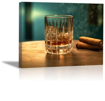 JOSUE Para los hombres Cuadros Para Cocina Lienzo,copas de vino de tabaco Azul Marrón Cuadro DecoracióN De Pared Salon Dormitorio-75x115cm Enmarcado