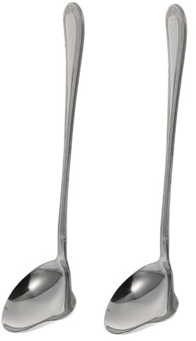 MAGICLULU Stainless Steel Duckbill Spoons 2 Pieces Patterned Handle Ergonomic Design Simple Tableware for Soup Cake Dessert Steak Plates Silver Spoons