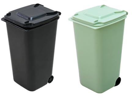 Wisafory 2 Stück Tischmülleimer Mini Mülleimer Tisch Mülltonne Desktop Mülleimer Plastik Abfalleimer Tischabfalleimer mit Schwingdeckel und Räder Schreibtisch Organizer Grün+Schwarz
