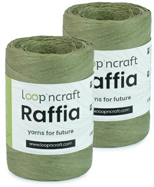 Raffia Papiergarn 2er-Set, Khaki, Loopncraft, 2 X 100g, Raffia Yarn, Natur Bastband