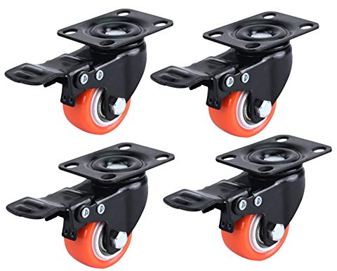 Rollen, Industrierollen, 1,5 Zoll, Gummi-PU-Räder mit Bremse, universelle 360°-Drehung, geräuschlose Transportrollen für Möbelwagen, 200 kg, strapazierfähig, für Kinderbett, Tisch und Stuhl, 4 Stück