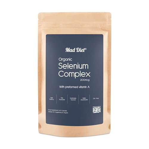 Organic Selenium Complex with Vitamin A – Brain & Metabolic Health – Yeast Free, Antioxidants for Immune Health, Non-GMO & Gluten-Free, Selenium 200 mcg for Men & Women (60 Capsules)