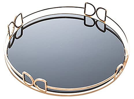 LXYDPZ Tabletts zum Servieren von Speisen, goldenes Spiegeltablett, Glastablett für Kosmetikschmuck, dekoratives Tablett zur Aufbewahrung von Parfüm und Schmuck (Farbe: rund)