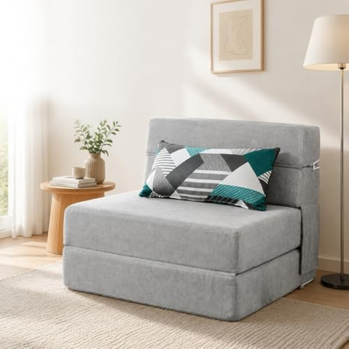 ANONER Divano Letto Pieghevole 4 in 1 1 Posto, Grigio Chiaro