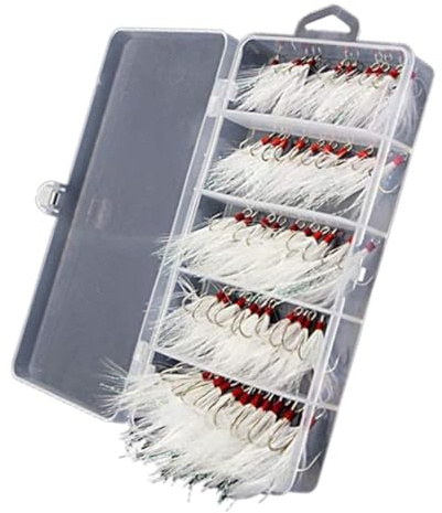 50PCS Angelhaken Angeln Drillinge Weiße Feder Gekleidet Haken Angelgerät Köder Halter