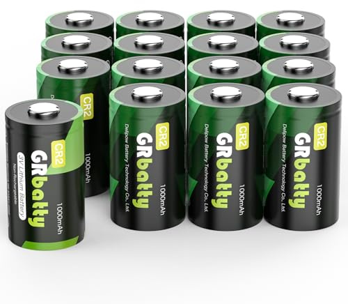 GRbatty 16 x CR2 Batterie Lithium, 3V 1000mAh, Nicht Wiederaufladbar | Hohe Kapazität, für Kameras, Blitzgeräte, Taschenlampen, Bewegungsmelder, Alarmanlagen