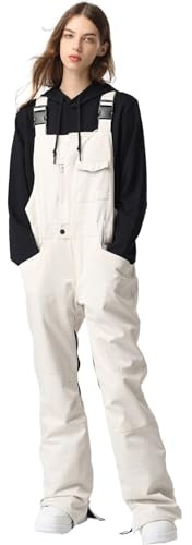 HOUZONIY Skihosen Für Damen, Damen Schnee Lätzchen, Wasserdicht Winddicht Isolierte Skihose, verschleißfeste Latzhose, Wandern, Klettern(K03-Weiß XL)