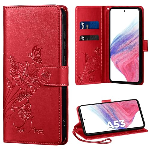 Thorhülle Handyhülle für Samsung Galaxy A53 5G Hülle, für Galaxy A53 5G Hülle PU Lederhülle Tasche Flip Case Kartensteckplätzen Schutzhülle Klapphülle Kompatibel mit Samsung A53 5G Hülle,Rot