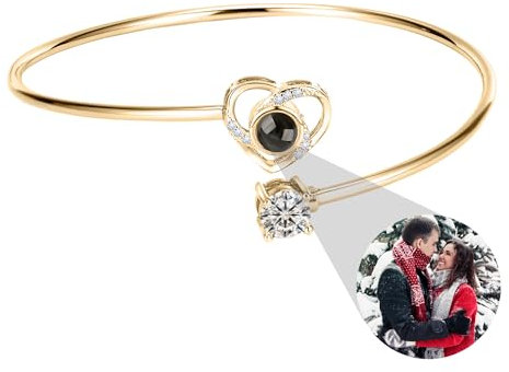 IBLUCTRY Benutzerdefinierte Armband mit Bild Innen Personalisierte Foto Projektion Armband Herz Anhänger Bild Armband Gedenkgeschenk für Frauen Männer Paare Weihnachten Geburtstag