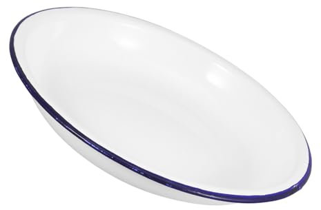 Garneck Enamel Deep Dinner Plate 18cm Retro Vintage Enamelware Porcelain Dinnerware Suitable for Outdoor Picnic BBQ and Home Use, Thickened Metal Rim,