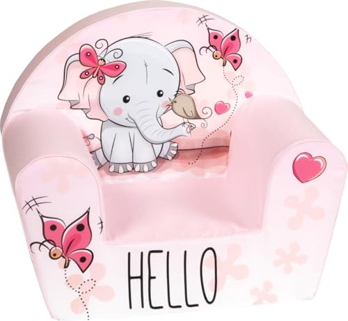 Kidsdouche Kindersessel ab 1 Jahr – Bequem und Leicht – Sessel Kinderzimmer – Waschbarer Bezug – Weiche Schaumstoffpolsterung (Elefant - Rosa)