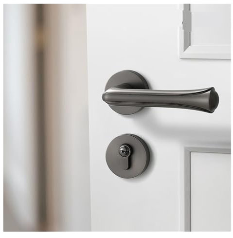 Serrure de porte magnétique intérieure chambre à coucher, style nordique noir, salle de bain fendue, serrure de porte simple, silencieuse, en bois massif(Gray,Magnetic Silent)