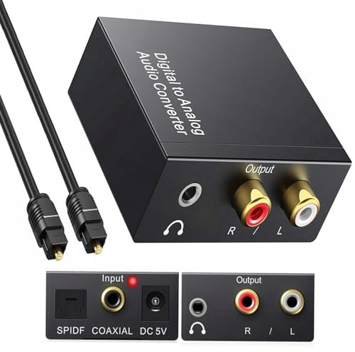 Convertitore 192kHz, Convertitore Audio Digitale Analogico Ottico a L/R e Jack 3.5mm con Cavo Ottico Adattatore per DVD HDTV PS3
