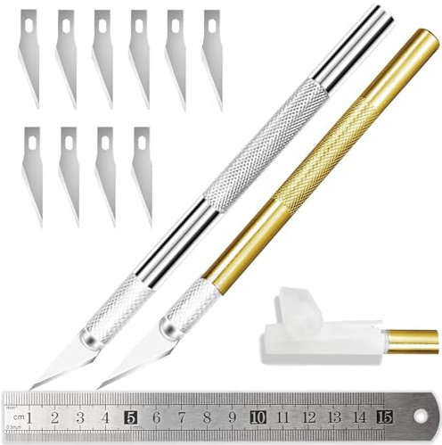 2PCS Precision Craft Knife Set With 10 Replacement Blades - Exacto Scalpel Hobby Cutting Tool for Art, Modeling and Professional Crafting