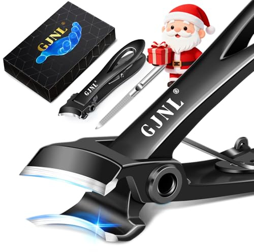 Coupe Ongle Pied, GJNL Coupe Ongles dur et epais à tête inclinée pour personnes âgées, professionnel Pinces à Ongles allemand avec large ouverture de mâchoire (Black Slanted Nail Clippers)