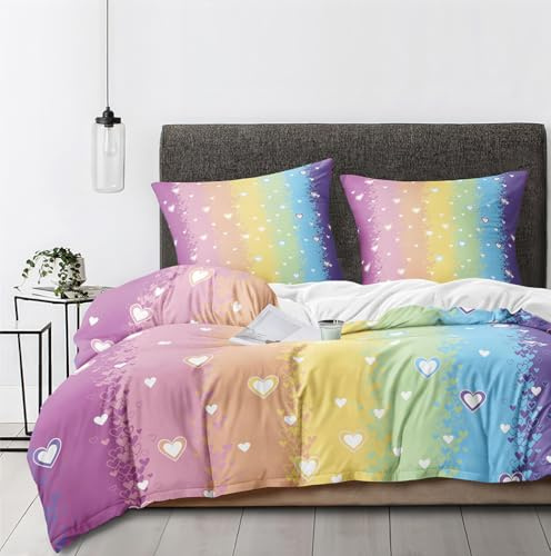 DXHOME Biancheria da letto da letto 135 x 200 cm, con motivo a cuori, biancheria da letto double-face, in morbida microfibra, copripiumino con chiusura lampo e 1 federa da 80 x 80 cm