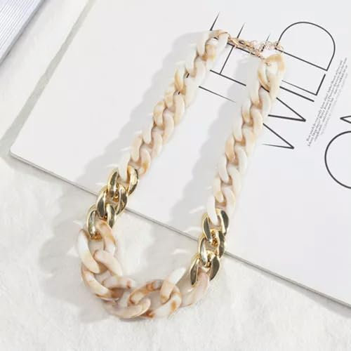 Bonbonfarbene Gliederkette aus Kunstharz, klobige Halskette, Armband, Damen, Modeschmuck, Beige
