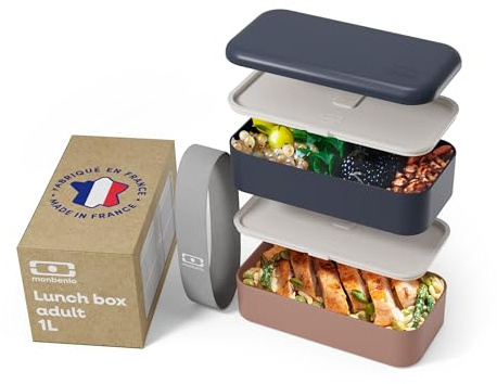 monbento - Brotdose MB Original - Bento Box Erwachsene - Jausenbox 2 Fächer Auslaufsicher - Mikrowelle & Spülmaschinengeeignet - BPA-frei - Meal Prep Lunchbox - Blau/Rosa
