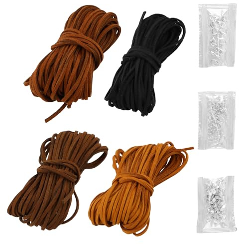 Hoxfly Lederbänder, 4 Stück 2.6 mm x 10 m Leder Schnur mit Verschlus, Klassik Basteln Lederschnüre für DIY Armband Schmuck, Vintage Lederband Kette für Basteln, Dekorieren, Handwerk (Mehrfarbig)
