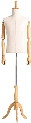 SHANYAYALI Maniquí para cuerpo de torso de vestido, forma de sastre masculino, soporte de trípode de color madera de lino con brazo de altura ajustable para exhibición de ropa (amarillo-b)