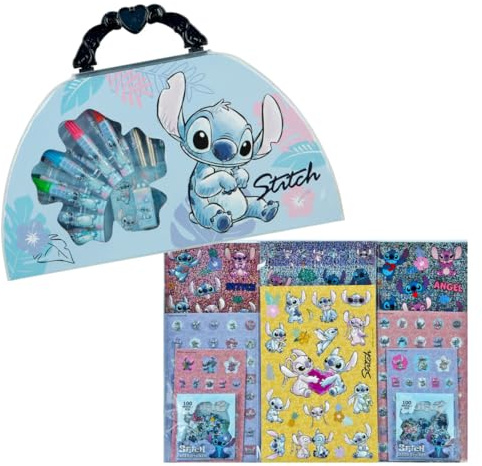 Undercover Malkoffer Disney Stitch Kinder 51-tlg. mit Sticker Set – Malset mit Inhalt Stiften Malblock – Bastelkoffer Jungen mit Klebestickern Aufkleber