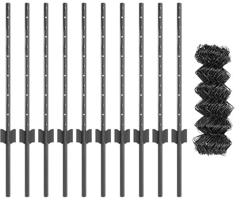 vidaxl Chain Link Fence - Steel, 0.6x10 m, Grey, Outdoor Use with 10 U Posts, Waterproof & UV Resistant