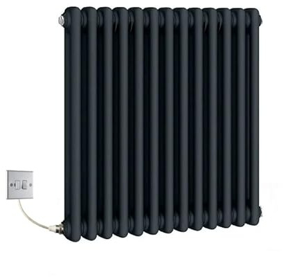 Manissa Electric Anthracite Traditional Column Radiator with PTC Element Old Cast Iron Type School Radiator + 7 Day Timer/Thermostat (2 Column 600mm H x 425mm W)