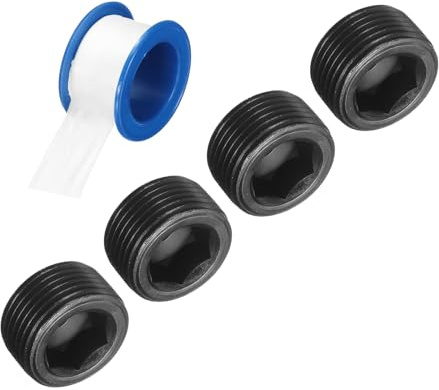 sourcing map 4Pcs M22x1.5x12 Carbon Steel Pipe Plug Fitting, Male Internal Hex Thread Socket Pipe Cap, Countersunk Plug for Sealing Pipe Port, Pneumatic Solenoid Valve