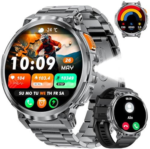 BENYAR SMART Reloj Inteligente Hombre,1.85 Gran Pantalla con Llamadas Bluetooth, 730mAh Batería 110+Modos Deportivos LED Linterna Podómetro, 2 Correas Smartwatch Hombre para Android iOS, Negro