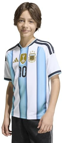 Adidas - Camiseta Argentina para niños, Messi 2026, manga corta, equipación local, Blanco / Azul, 11-12 años