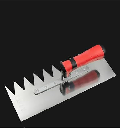 Stainless Steel Plastering Trowel, Right/Left Large Toothed Plastering Trowel, Rubber-Coated Handle, for Wall Floor Tiling Installation(Style 1)
