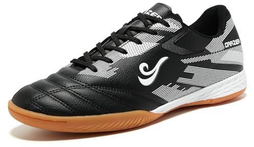 ORRZER Men's Indoor Soccer Shoes for Futsal Sports Women's Trainer Athletic Flat Outsole Training Rubber Sneaker Black/White